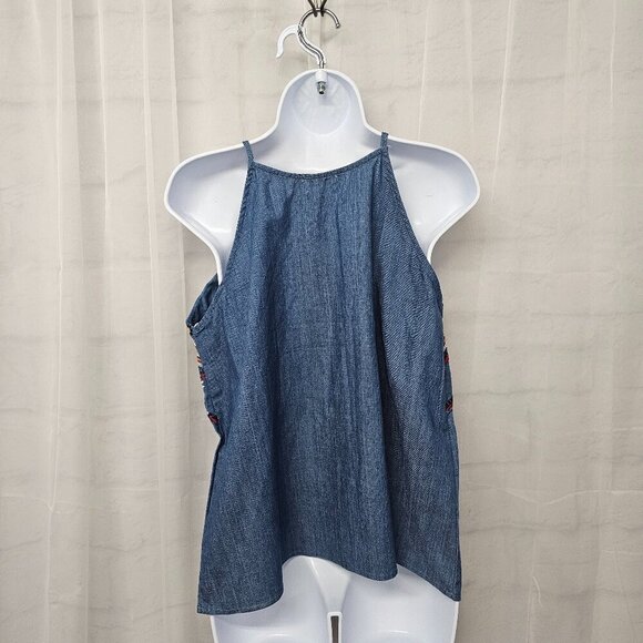 NWT Blu Pepper Blue Red Embroidered Tank Halter Boho Embroidered Hippie M - Picture 6 of 13